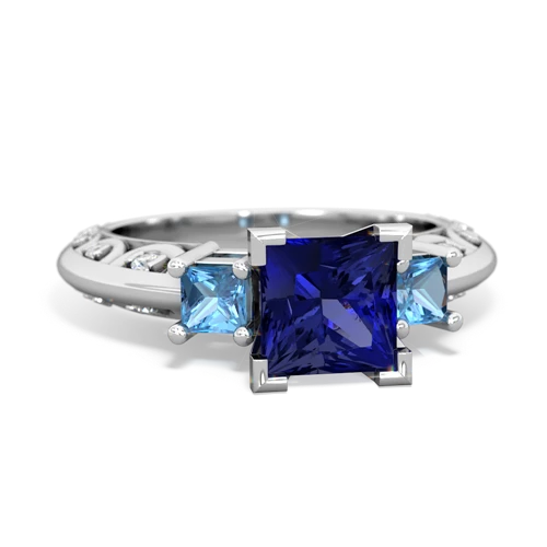 Lab Sapphire Lab Created Sapphire with Genuine Swiss Blue Topaz and Genuine Black Onyx Art Deco ring Ring