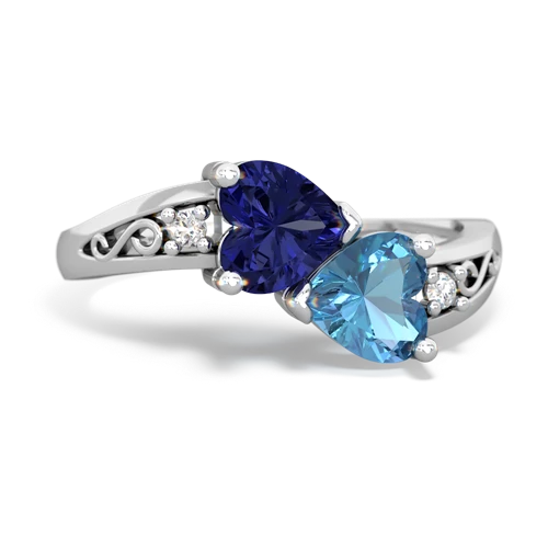 Lab Sapphire Lab Created Sapphire with Genuine Swiss Blue Topaz Snuggling Hearts ring Ring