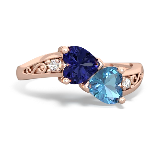 lab sapphire-blue topaz filligree ring