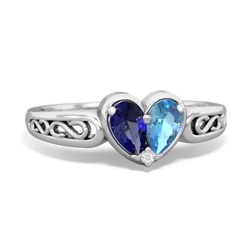 Lab Sapphire Lab Created Sapphire with Genuine Swiss Blue Topaz filligree Heart ring Ring