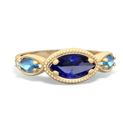 Lab Sapphire Lab Created Sapphire with Genuine Swiss Blue Topaz and Genuine Aquamarine Antique Style Keepsake ring Ring