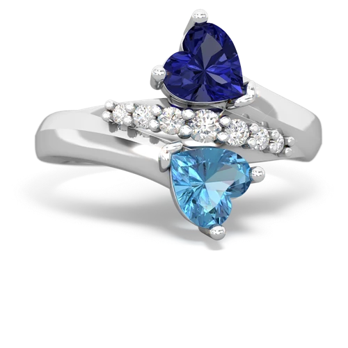 Lab Sapphire Lab Created Sapphire with Genuine Swiss Blue Topaz Heart to Heart Bypass ring Ring