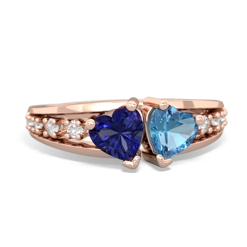 Lab Sapphire Lab Created Sapphire with Genuine Swiss Blue Topaz Heart to Heart ring Ring