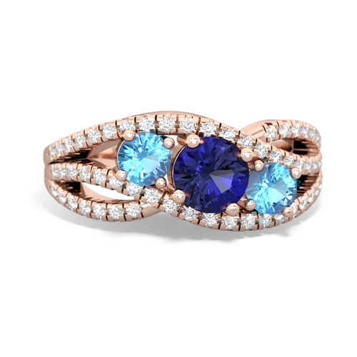 lab sapphire-blue topaz three stone pave ring