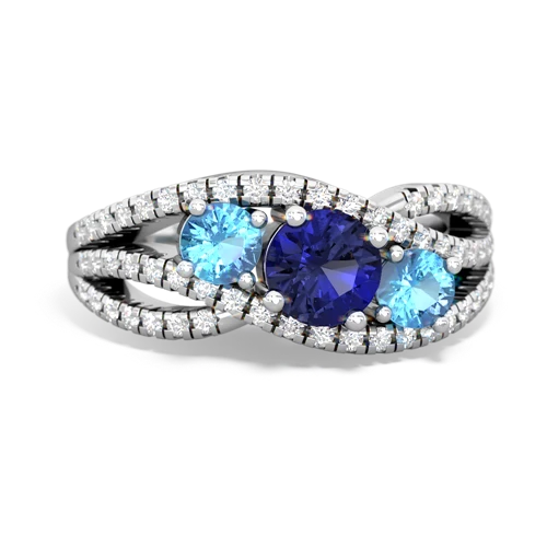 lab sapphire-blue topaz three stone pave ring