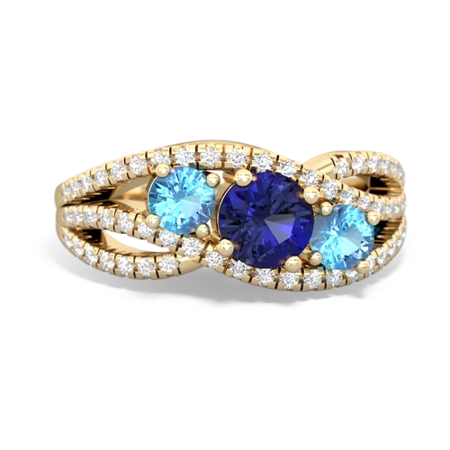 lab sapphire-blue topaz three stone pave ring