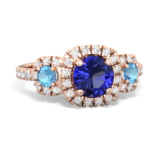 lab sapphire-blue topaz three stone regal ring