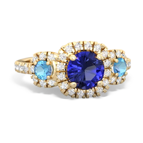 lab sapphire-blue topaz three stone regal ring