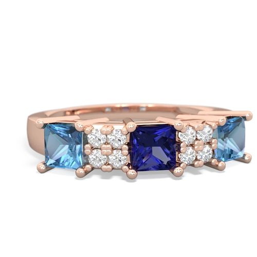 Lab Sapphire Lab Created Sapphire with Genuine Swiss Blue Topaz and Genuine Pink Tourmaline Three Stone ring Ring