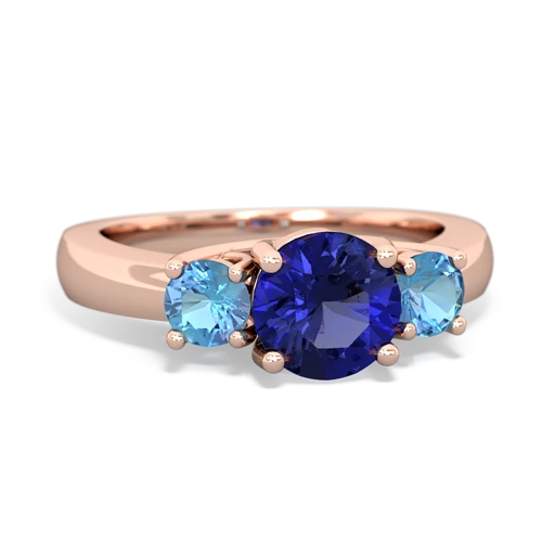 Lab Sapphire Lab Created Sapphire with Genuine Swiss Blue Topaz and  Three Stone Trellis ring Ring