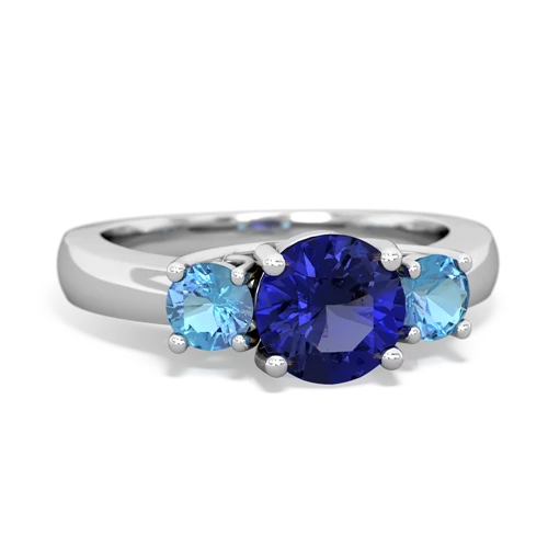 Lab Sapphire Lab Created Sapphire with Genuine Swiss Blue Topaz and Lab Created Sapphire Three Stone Trellis ring Ring