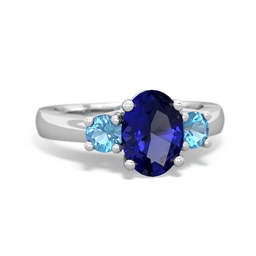 Lab Sapphire Lab Created Sapphire with Genuine Swiss Blue Topaz Three Stone Trellis ring Ring