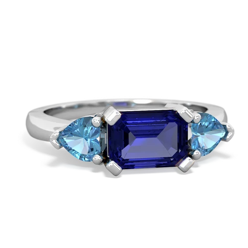 Lab Sapphire Lab Created Sapphire with Genuine Swiss Blue Topaz and  Three Stone ring Ring