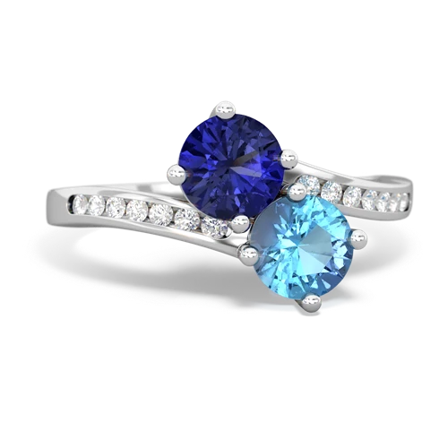 lab sapphire-blue topaz two stone channel ring