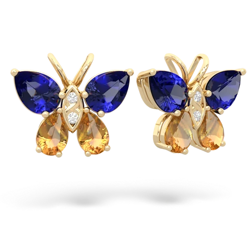 lab sapphire-citrine butterfly earrings