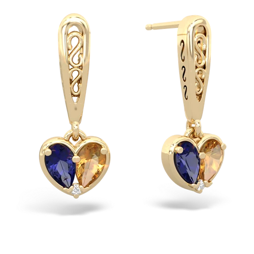 lab sapphire-citrine filligree earrings