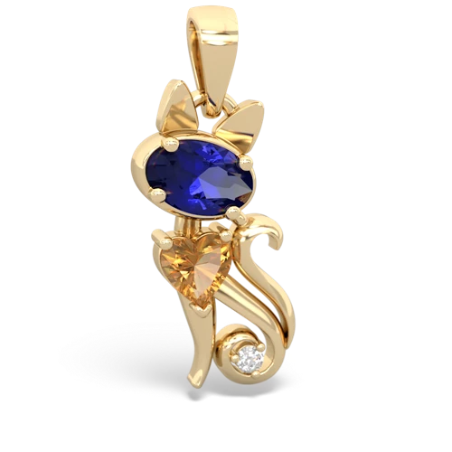 lab sapphire-citrine kitten pendant