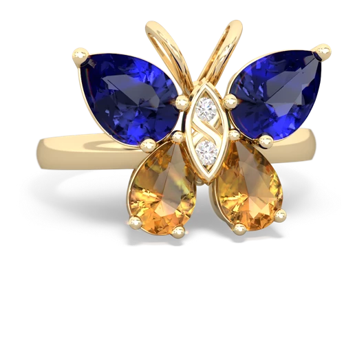 lab sapphire-citrine butterfly ring