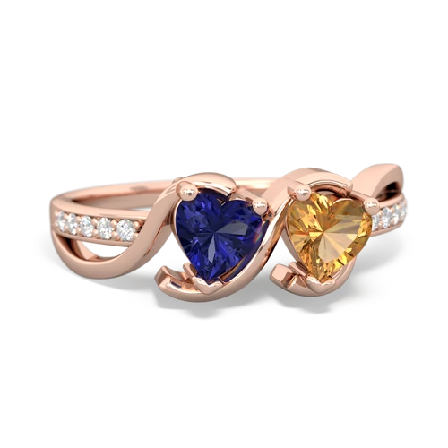 lab sapphire-citrine double heart ring