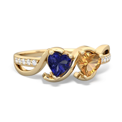 lab sapphire-citrine double heart ring