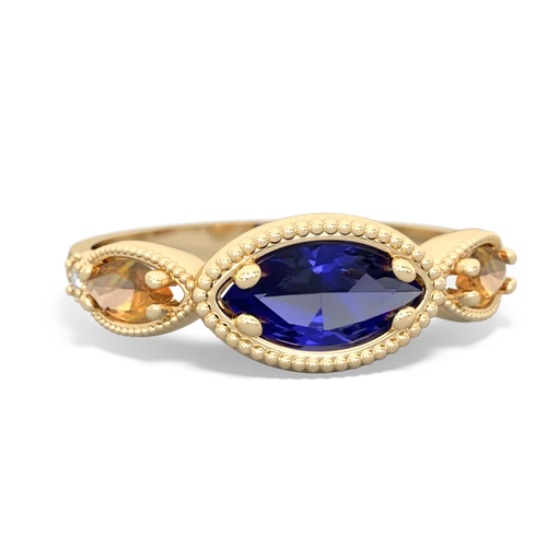 Lab Sapphire Lab Created Sapphire with Genuine Citrine and Genuine Smoky Quartz Antique Style Keepsake ring Ring