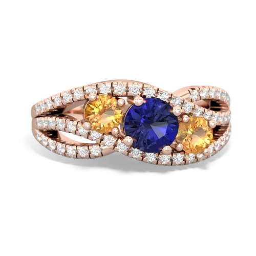 lab sapphire-citrine three stone pave ring