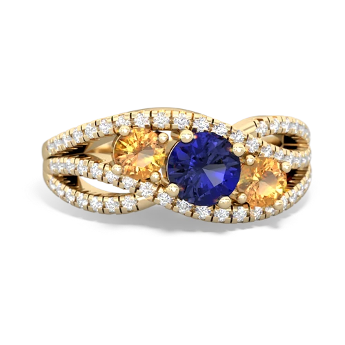 lab sapphire-citrine three stone pave ring