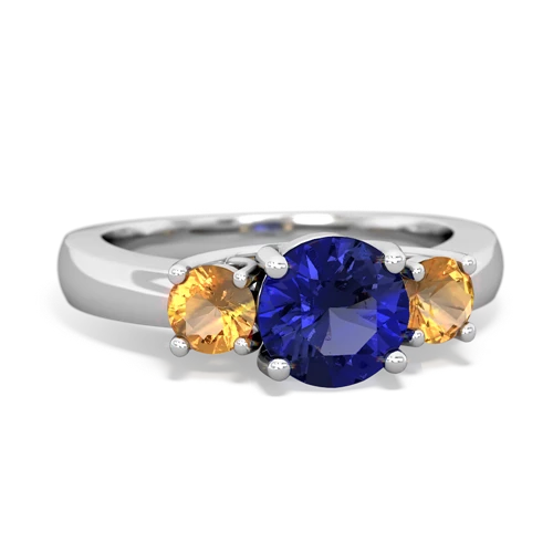 Lab Sapphire Lab Created Sapphire with Genuine Citrine and Genuine Fire Opal Three Stone Trellis ring Ring