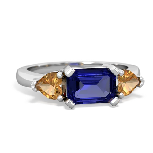 Lab Sapphire Lab Created Sapphire with Genuine Citrine and Genuine Fire Opal Three Stone ring Ring