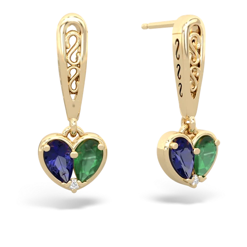 lab sapphire-emerald filligree earrings