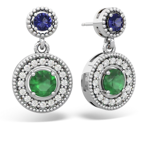 lab sapphire-emerald halo earrings