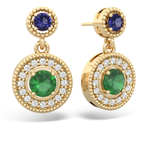 lab sapphire-emerald halo earrings
