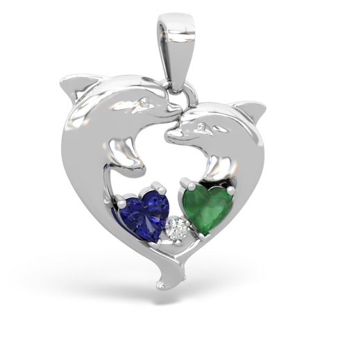 Lab Sapphire Lab Created Sapphire with Genuine Emerald Dolphin Heart pendant Pendant