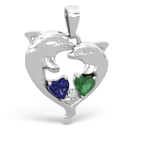 lab sapphire-emerald dolphins pendant