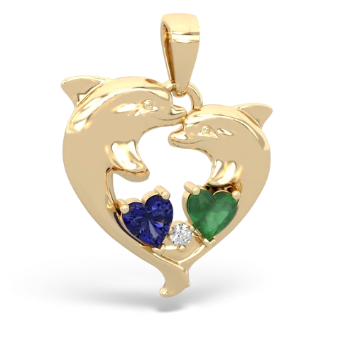 lab sapphire-emerald dolphins pendant