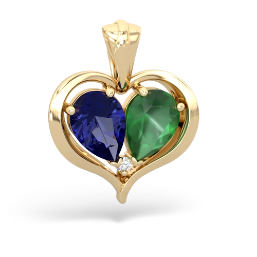 lab sapphire-emerald half heart whole pendant