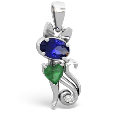 lab sapphire-emerald kitten pendant