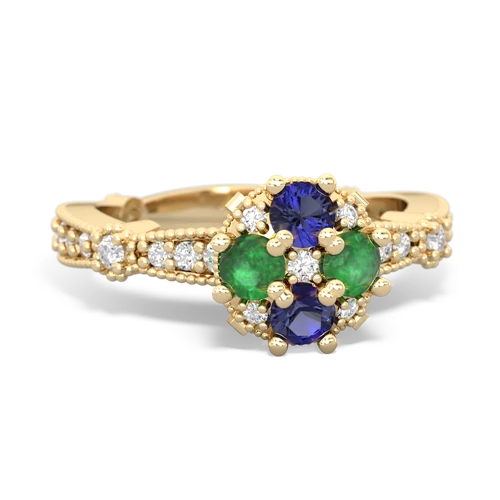 lab sapphire-emerald art deco engagement ring