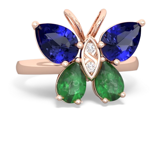 lab sapphire-emerald butterfly ring
