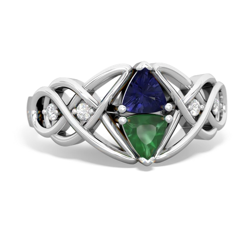 lab sapphire-emerald celtic knot ring