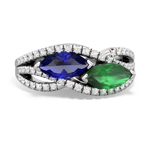 Lab Sapphire Lab Created Sapphire with Genuine Emerald Diamond Rivers ring Ring