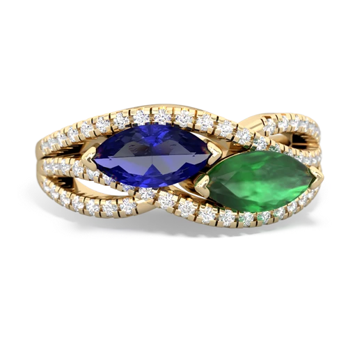 lab sapphire-emerald double heart ring