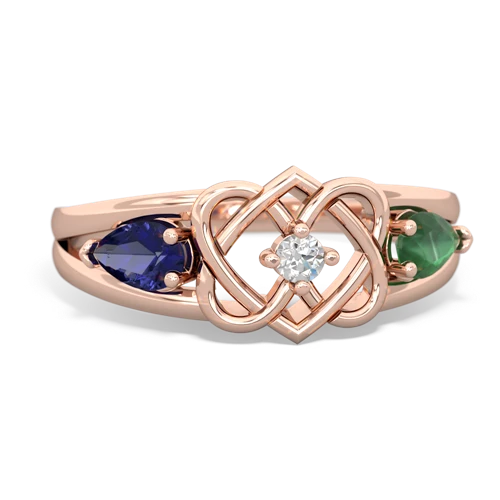 Lab Sapphire Lab Created Sapphire with Genuine Emerald Hearts Intertwined ring Ring