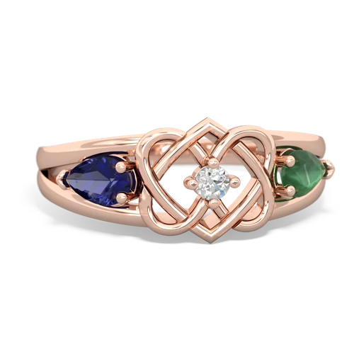 lab sapphire-emerald double heart ring