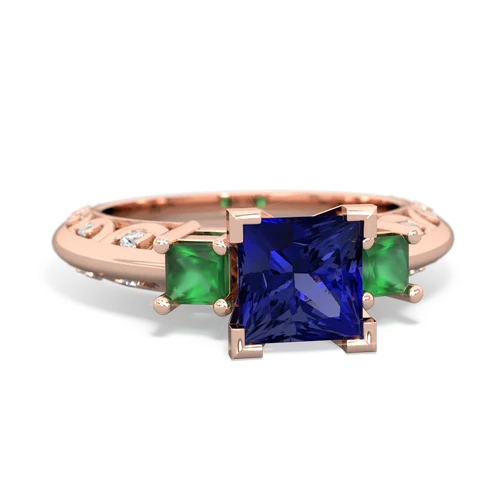 Lab Sapphire Lab Created Sapphire with Genuine Emerald and  Art Deco ring Ring