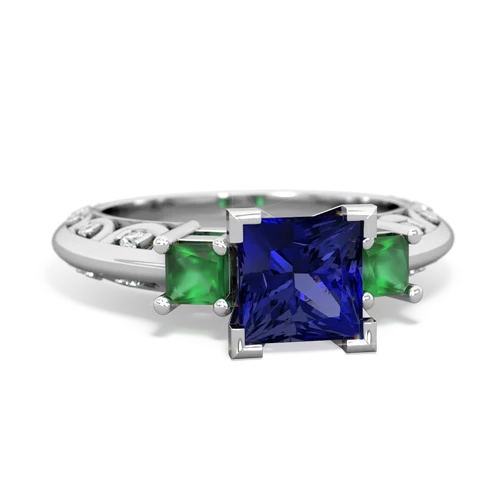 Lab Sapphire Lab Created Sapphire with Genuine Emerald and Lab Created Sapphire Art Deco ring Ring