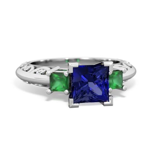 lab sapphire-emerald engagement ring