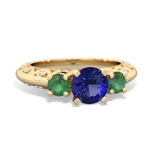 Lab Sapphire Lab Created Sapphire with Genuine Emerald Art Deco ring Ring