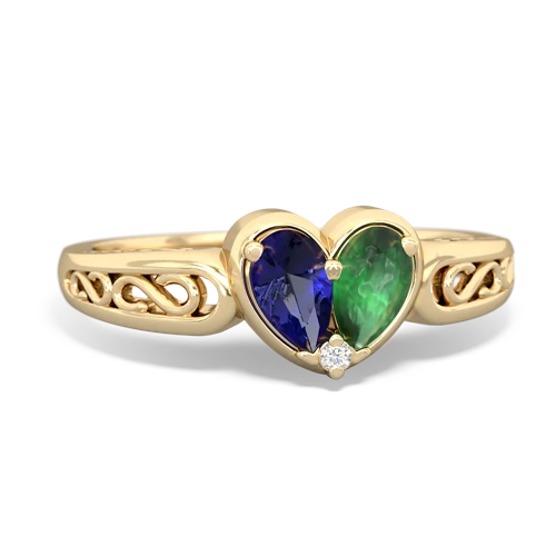 Lab Sapphire Lab Created Sapphire with Genuine Emerald filligree Heart ring Ring