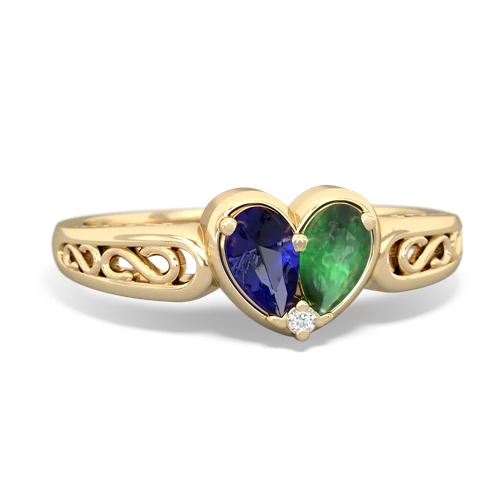 lab sapphire-emerald filligree ring